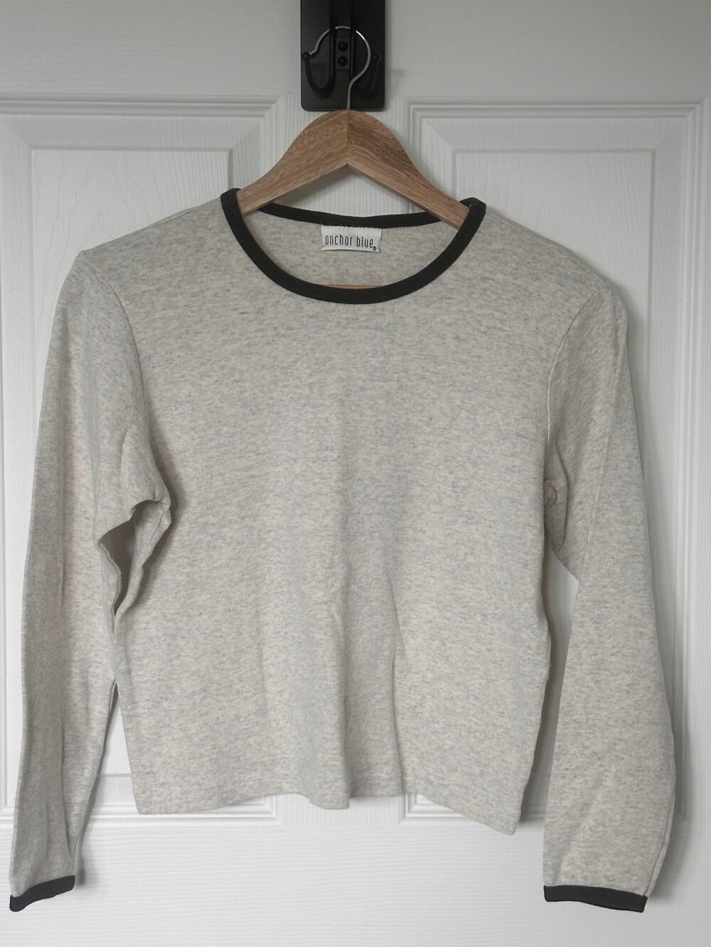 Vintage Y2K Anchor Blue Gray Black Ringer Long Sleeve Baby Tee 90s